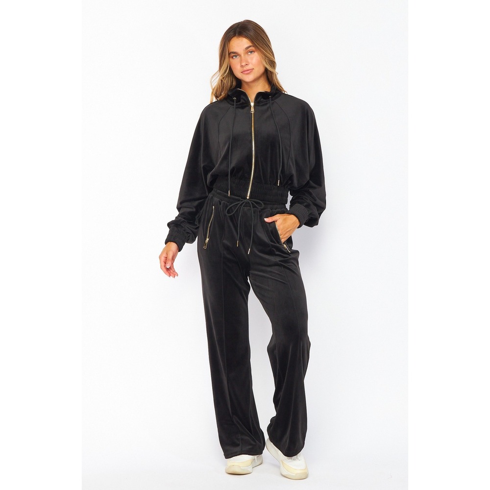 Velvet Tracksuit Y2K Velour Small Lounge Set Gray Zip Up Wide Leg Black